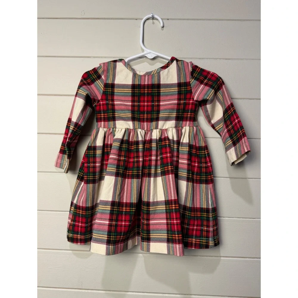 Hanna Andersson Plaid Long Sleeve Dress‎ Girls 12 18 Months Red Green Holiday
